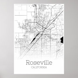 Roseville Karta - Kalifornien - City Karta Poster