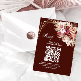 Rosewood Gold Frame QR Code Wedding RSVP Card OSA Kort