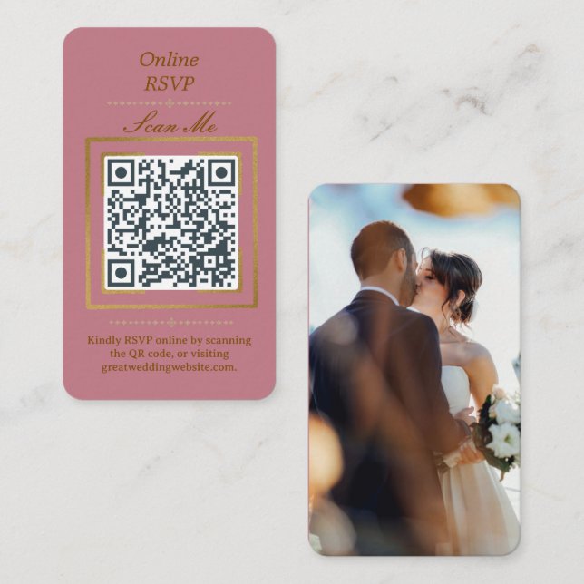 Rosewood Pink | Photo Online RSVP QR Code Wedding  Tilläggskort (Fram/baksida)
