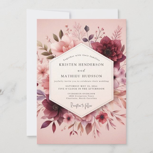 Rosewood Romantic Bloom Wedding Inbjudningar (Framsida)