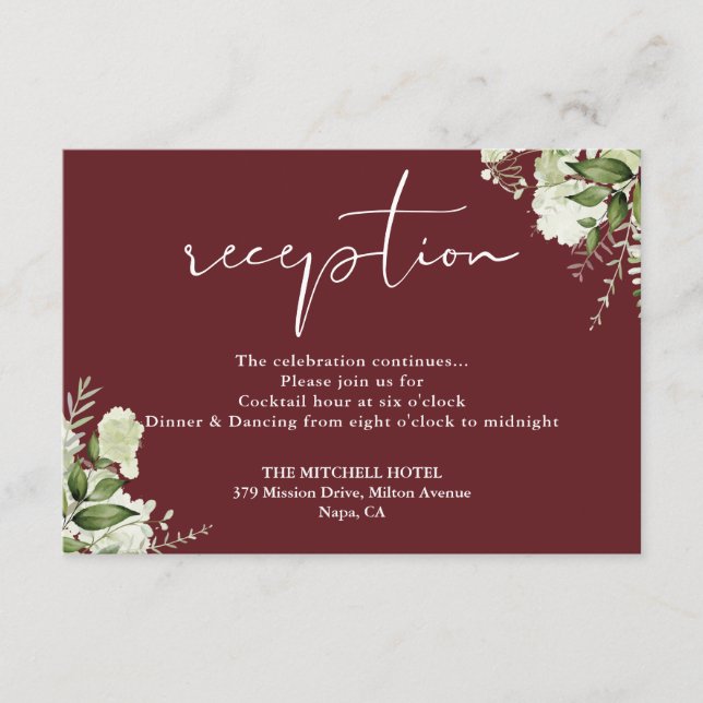Rosewood Rosa Greenery Script Wedding Reception Tilläggskort (Framsida)