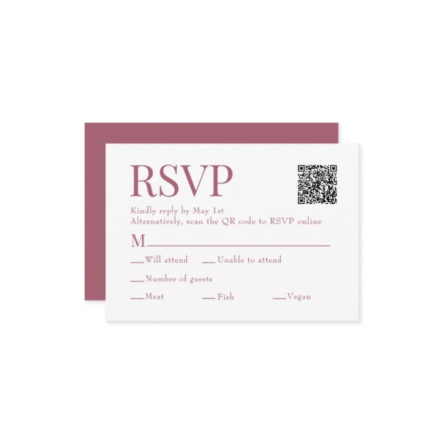 Rosewood Rosa Scan Qr Code Meal Choice Bröllop OSA Kort (Fram/Back In Situ)