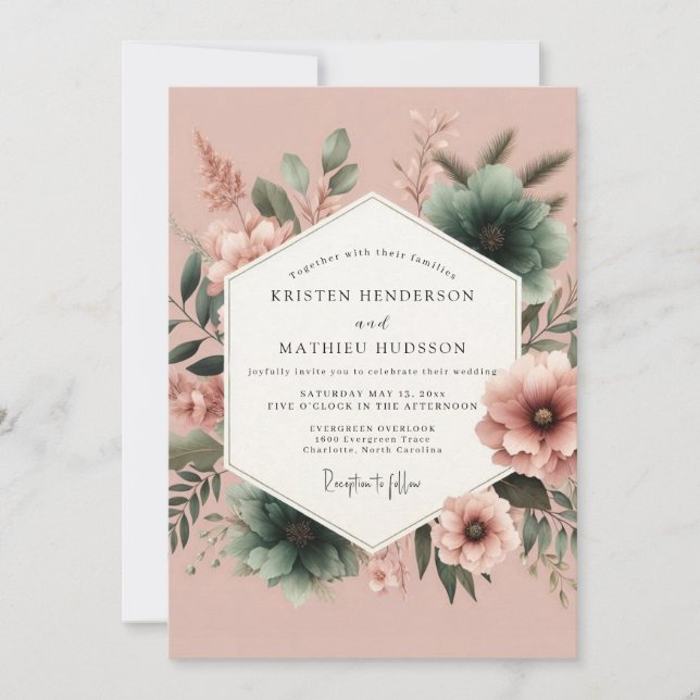 Rosewood Teal Painterly Wedding Inbjudningar (Framsida)