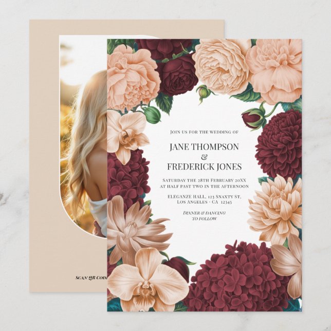 Rosewood, Terracotta Blush & Apricot Silk Wedding Inbjudningar (Fram/baksida)