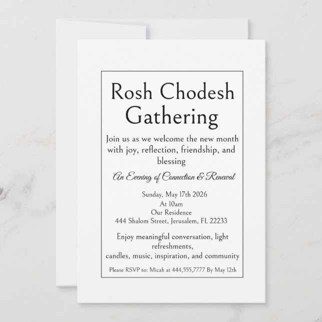 Rosh Chodesh-sammanträdesinbjudan, enkel modern  Inbjudningar (Framsida)