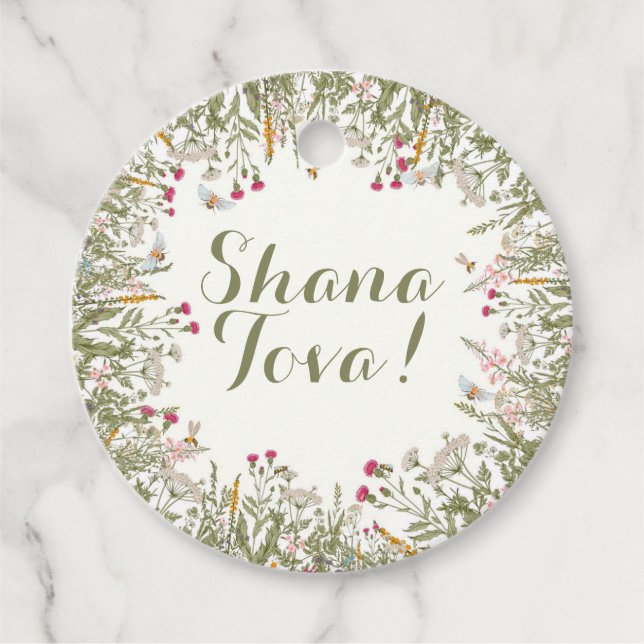 Rosh Hashana Blommigt Gift Märkre Gåvor Etiketter (Framsida)