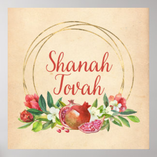 Rosh HaShana Önskemål av Shanah Tovah w. Granat Poster