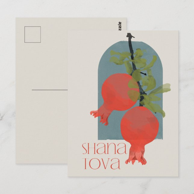 Rosh Hashana Shana Tova Pomegranates Vykort (Fram/baksida)