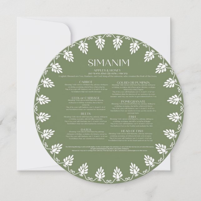 Rosh Hashana Simanim Cards Inbjudningar (Framsida)