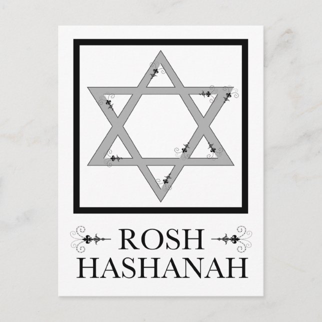 Rosh hashana stjärna av levande elegant blomstrar vykort (Framsida)