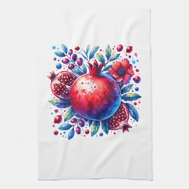 Rosh Hashana Vatten färg Pomegranat Kökshandduk (Vertikal)