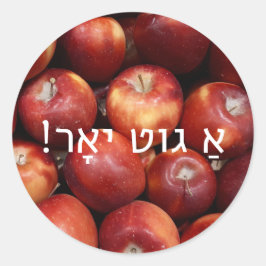 Rosh Hashanah Apple Stickers med Yiddisk Hälsning Runt Klistermärke