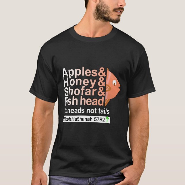 Rosh Hashanah - Äpplen, honung, Shofar & Fish Head T Shirt (Framsida)