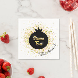 Rosh Hashanah Black-Golden Sparkly Pomegranate Pappersservett