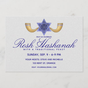 Rosh Hashanah Blue Star of David and Guld Shofars Inbjudningar
