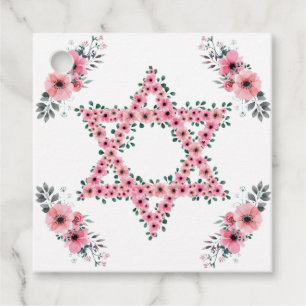 Rosh Hashanah Davidsstjärna Rosa Blomma Vit Gåvor Etiketter