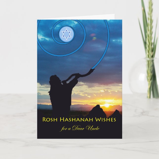 Rosh Hashanah för farbror, Shofar-horn och himmel Helgkort (Framsida)
