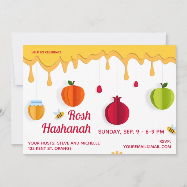 Rosh Hashanah Honercut Inbjudningar (Framsida)