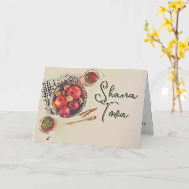 Rosh Hashanah Honung Apple Bevackle Blurry Kort (Gul blomma)