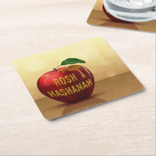 Rosh Hashanah Jewish New Year Honung Apple Underlägg Papper Kvadrat