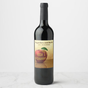 Rosh Hashanah Jewish New Year Honung Apple Vinflaska Etikett
