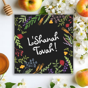 Rosh Hashanah judisk nyår-Shana Tovah på svart Julkort