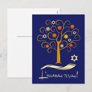 Rosh Hashanah Judiskt nyår Marinblå Guld Helg Vykort
