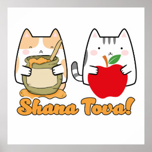 Rosh Hashanah kawaii Cats - nytt judiskt år Poster
