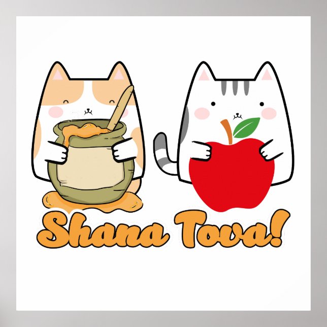 Rosh Hashanah kawaii Cats - nytt judiskt år Poster (Framsidan)