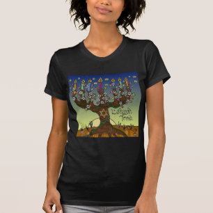 Rosh Hashanah L'Shanah Tovah Livets träd Menorah T Shirt