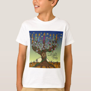 Rosh Hashanah L'Shanah Tovah Livets träd Menorah T-shirt