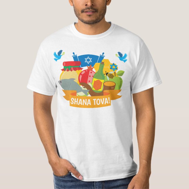 🍯 🍎 🐟 Rosh Hashanah med anpassningsbar T Shirt (Framsida)