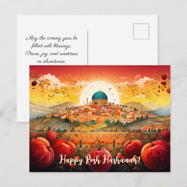 ✡️ Rosh Hashanah med Dome of Sten & äpple Vykort (Fram/baksida)