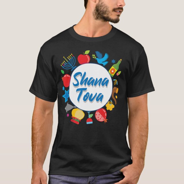 🍯 🍎 🐟 Rosh Hashanah med Shana Tova T Shirt (Framsida)