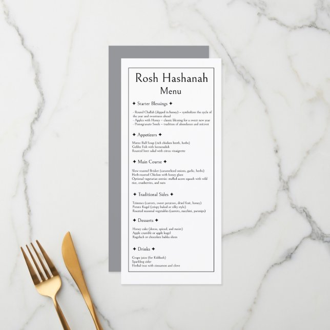 Rosh Hashanah Meny, Kosher Traditionell Modern  Meny (Fram/Back In Situ)