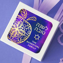 Rosh Hashanah Modern Guld Mandala Apple Blue Fyrkantigt Klistermärke