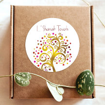 Rosh Hashanah Modern Guld Red Foil Livets träd