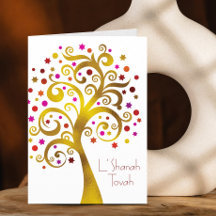 Rosh Hashanah Modern Red Gold Foil Livets träd