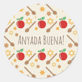 Rosh Hashanah Mönster Sticker med Ladino Runt Klistermärke