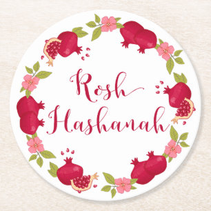 Rosh Hashanah New Year Pomegranate Flower Wandan Underlägg Papper Rund