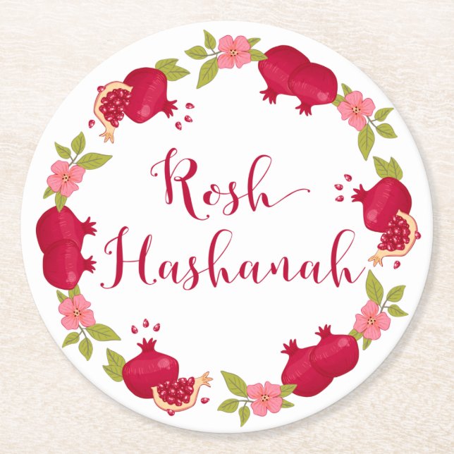 Rosh Hashanah New Year Pomegranate Flower Wandan Underlägg Papper Rund (Framsidan)