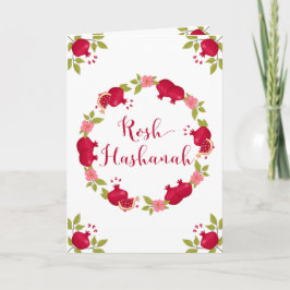 Rosh Hashanah Nyår Pomegranat Blomsterkrans Helgkort