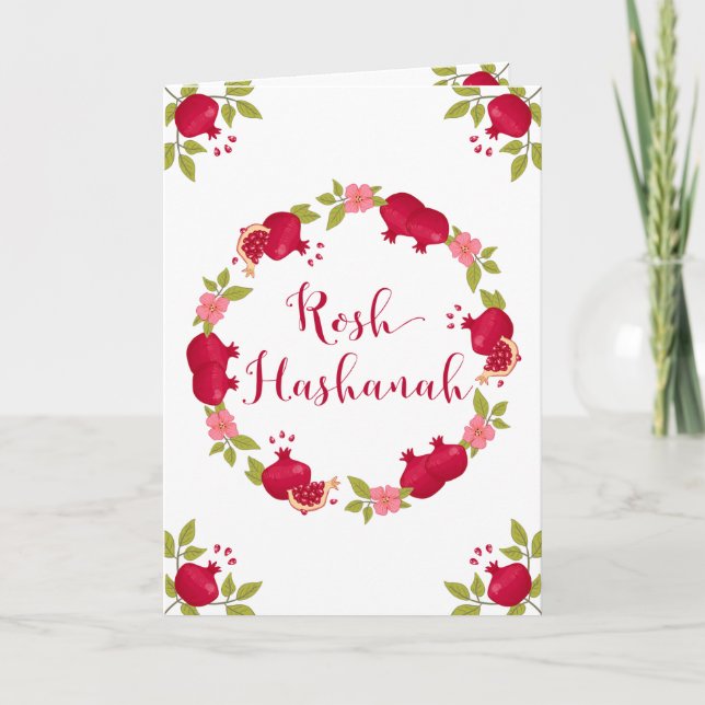 Rosh Hashanah Nyår Pomegranat Blomsterkrans Helgkort (Framsida)