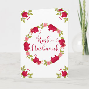 Rosh Hashanah Nyår Pomegranat Blomsterkrans Helgkort