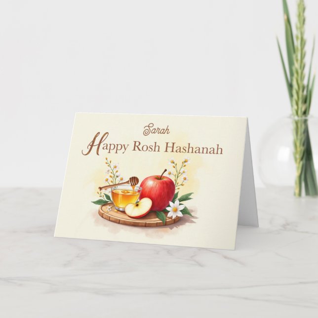 Rosh Hashanah Personalize Apple and honey Flowers Kort (Framsida)