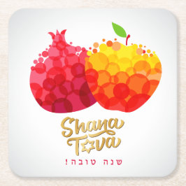 Rosh Hashanah Pomegranate Shana Tova Underlägg Papper Kvadrat