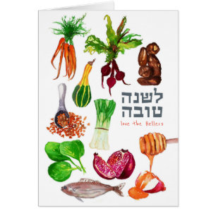 Rosh Hashanah räcker målad vattenfärg noterar kort