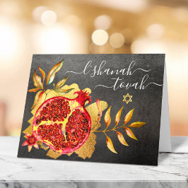 Rosh Hashanah Red Guld Pomegranate Watercolor Gråt Kort