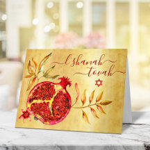 Rosh Hashanah Red Pomegranate Watercolor på Guld
