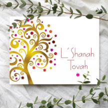 Rosh Hashanah Röd Guld Folie Livets Träd Modern